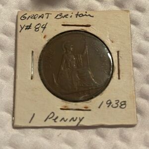 1938 Great Britain 1 Penny (George VI) Coin, km845 - Excellent Coin 🇬🇧